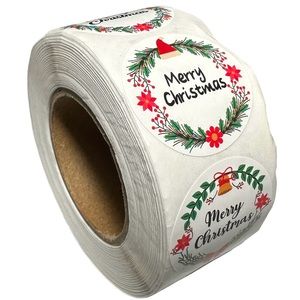 🎄 J Christmas Stickers 1" Round 500ct Labels 4 Designs Thank You
